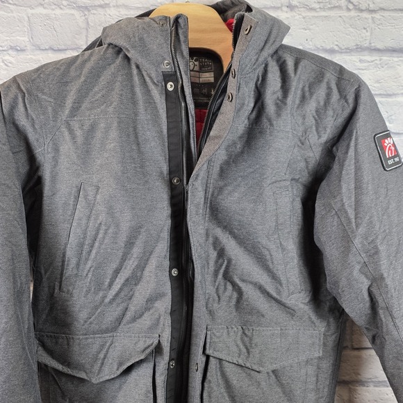 Chick-Fil-A Adult Hooded Jacket Coat Zip Snap Gray Red Insulated Parka Sz Large